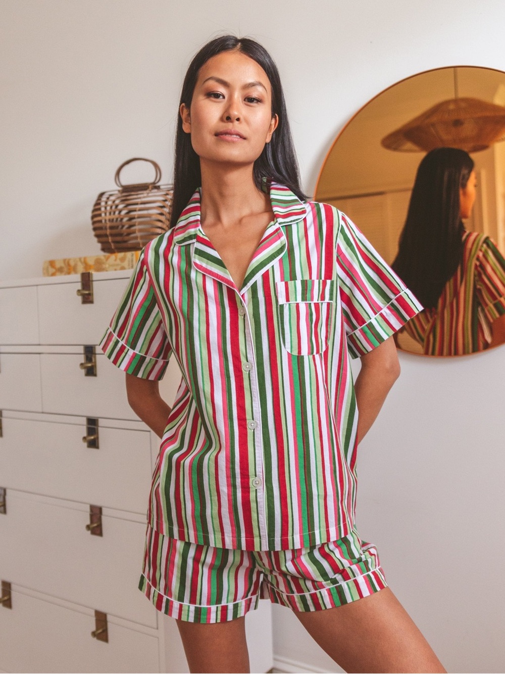 NWOT Printfresh Candy Cane Stripe Pajama Short Set